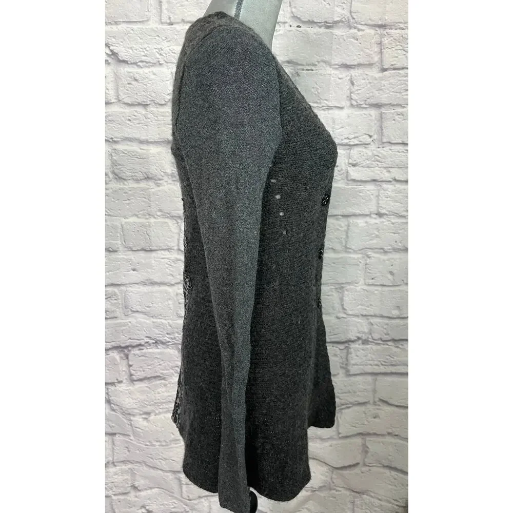 Free People Wool Blend Boho Cardigan with Applique Details in Back - Picture 3 of 9